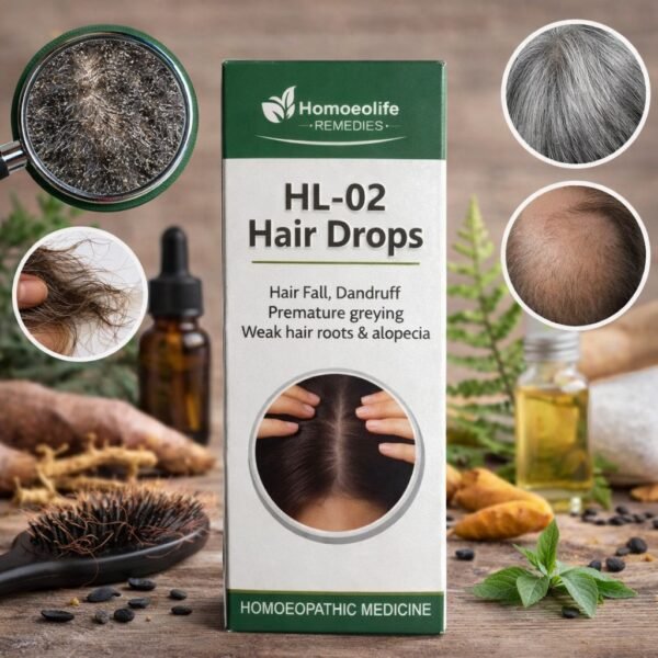 HL-02 Hair Drops – Natural Homeopathic Solution for Hair Fall, Dandruff & Premature Greying | Strengthens Hair Roots