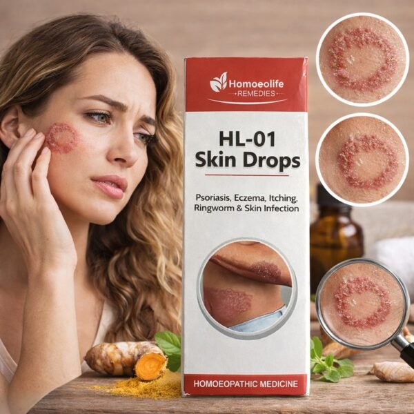 HL-01 Skin Drops – Homeopathic Medicine for Psoriasis, Eczema, Itching, Ringworm & Skin Infection | Natural Skin Relief Drops | 30ml