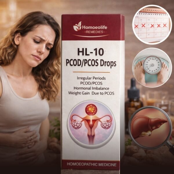 Homoeolife HL‑10 PCOD/PCOS Drops – Homeopathic Drops for Irregular Periods, Hormonal Balance & PCOS Support | Helps with PCOD Symptoms & Weight Management