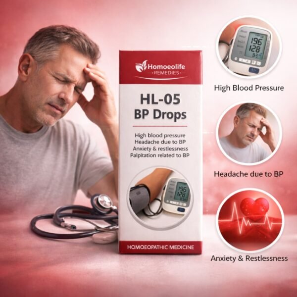 Homoeolife Remedies HL‑05 BP Drops – Homeopathic Drops for High Blood Pressure Support | Helps with BP Headache, Anxiety, Restlessness & Palpitations